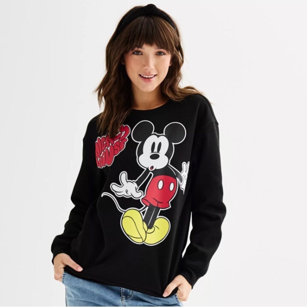 Disney Women's XL Sweatshirt Black Mickey Mouse Graphic Pullover Disneyland NEW